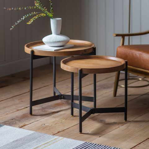 Alessandra Nesting Side Tables In Natural Mango Wood Smooth Black Metal – Artofit pertaining to How to Style Your Room with a Set of Two Nesting Tables